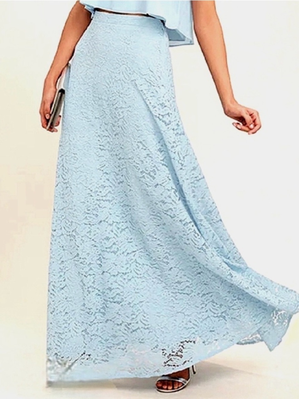 Lulus Love At First‎ Sight Blue Lace Maxi Skirt Women's Size Large NEW